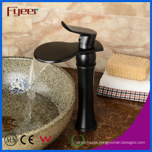 Fyeer New Fashion Big Spout Bathroom Waterfall Black Vessel Faucet